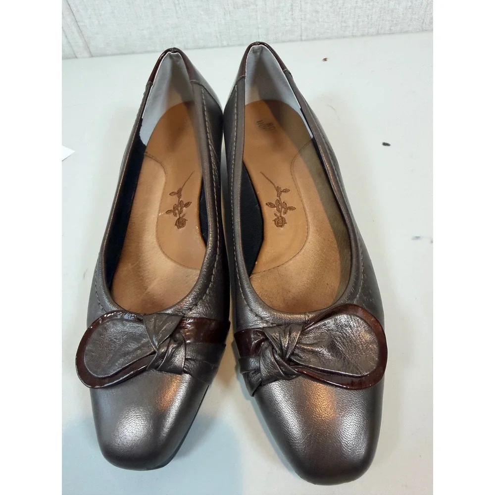 Ros Hommerson Bonze Metallic Brown Low‎ Wedge Kitten Heel Shoes 7 medium